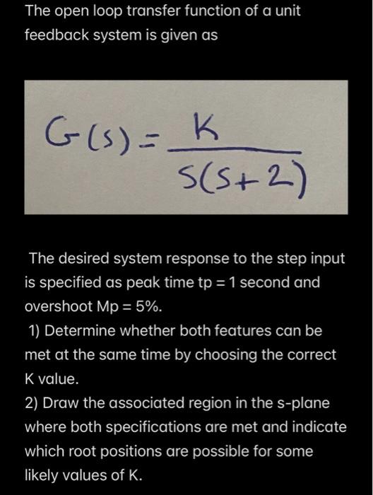 Solved The open loop transfer function of a unit feedback | Chegg.com