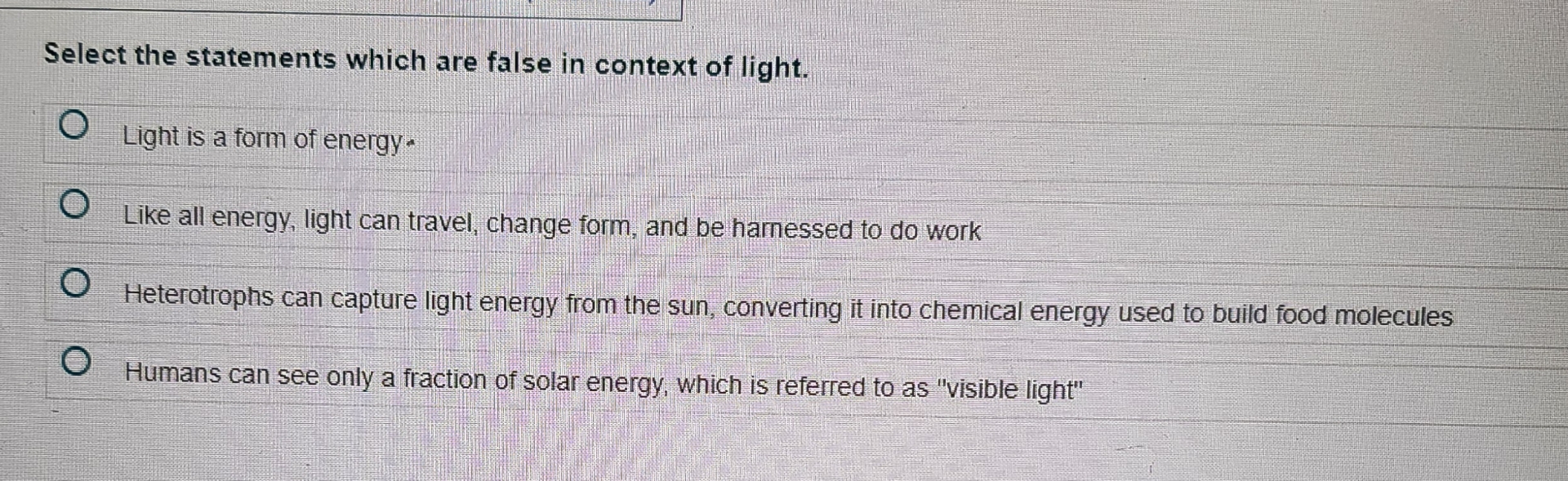 light is a form of energy true or false