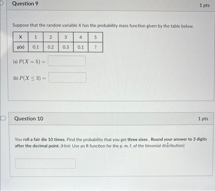 Solved D Question 9 1 pts Suppose that the random variable X | Chegg.com