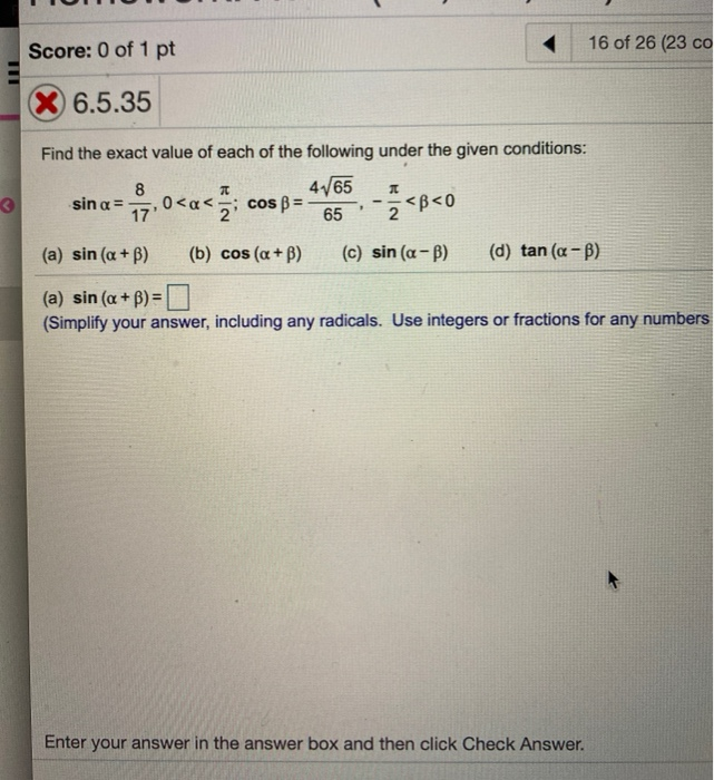 Solved Score: 0 of 1 pt 16 of 26 (23 co X 6.5.35 Find the | Chegg.com