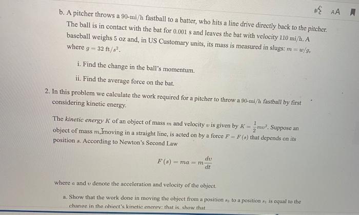 Solved 4 AA AE Calculus and Baseball Applied Project In this | Chegg.com