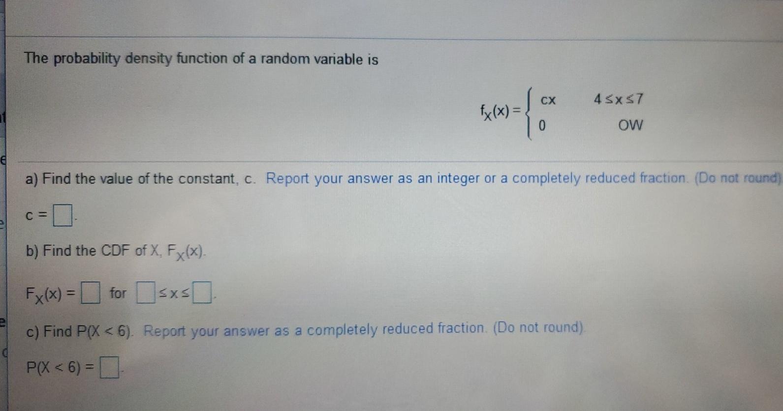 Solved The probability density function of a random variable | Chegg.com