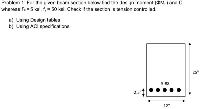 Solved Problem 1: For the given beam section below find the | Chegg.com