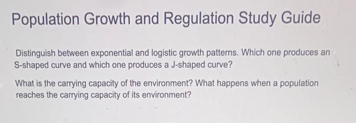 Solved Population Growth and Regulation Study Guide | Chegg.com