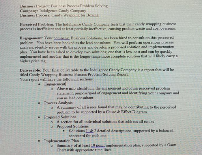 Business Project: Business Process Problem Solving | Chegg.com