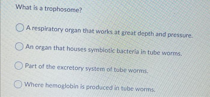 Solved What is a trophosome? A respiratory organ that works