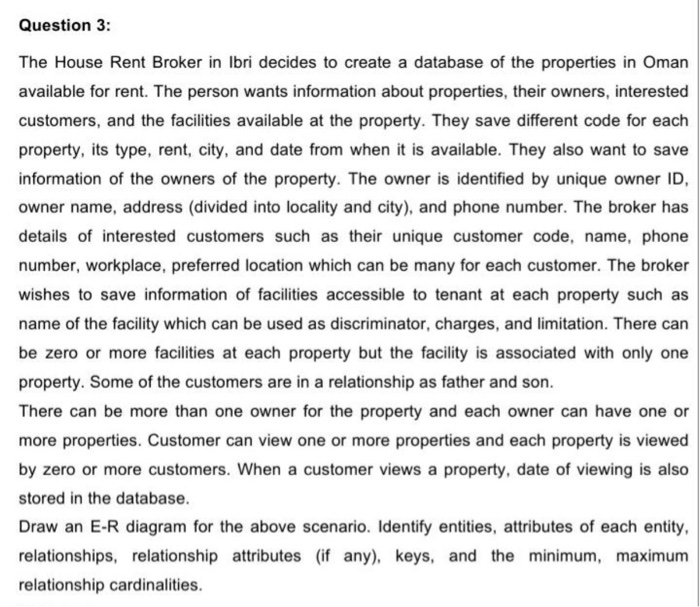 Solved Question 3 The House Rent Broker in Ibri decides to