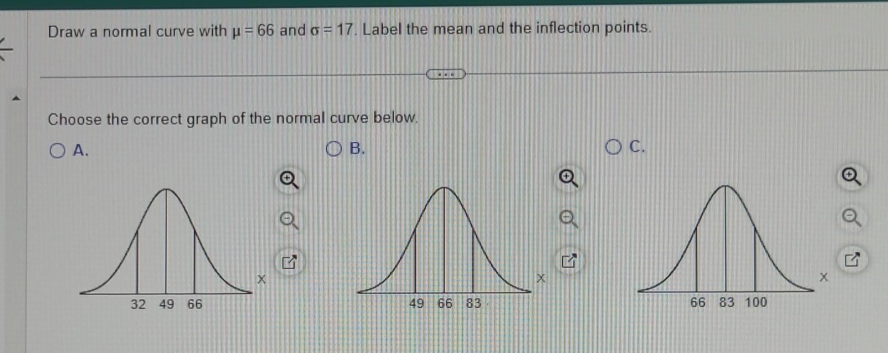 Solved Draw a normal curve with μ=66 and σ=17. Label the | Chegg.com