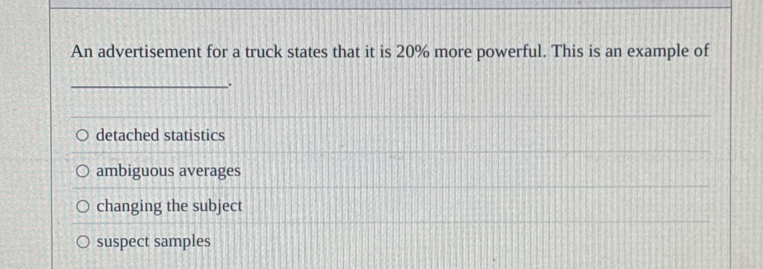 Solved An advertisement for a truck states that it is 20% | Chegg.com