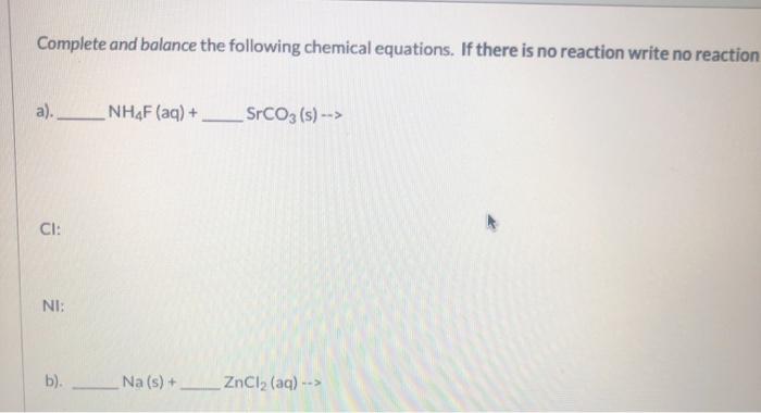 Solved Complete and balance the following chemical | Chegg.com