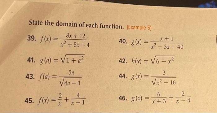 Solved State the domain of each function. (Example 5) 8x + | Chegg.com