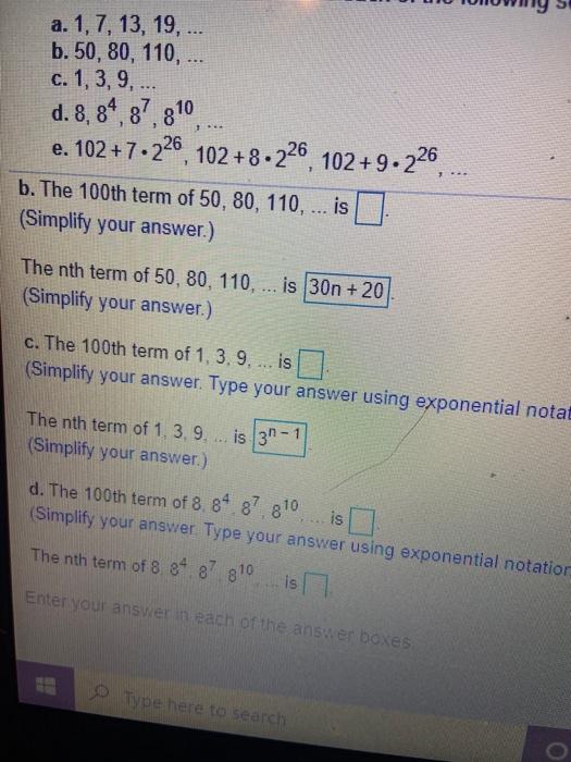 Solved Find the 100th and the nth term for each of the | Chegg.com
