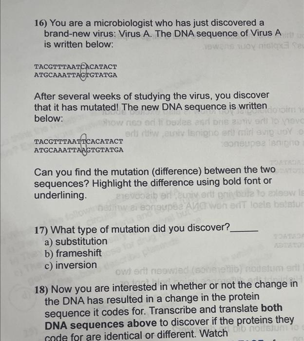 Solved Can you find the mutation (difference) between the | Chegg.com