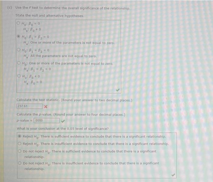 c) Use the Ftest to determine the overall | Chegg.com