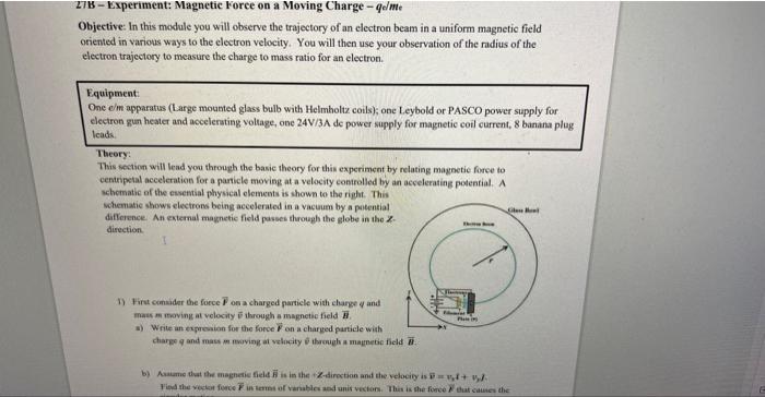 Solved 27 B - Experiment: Magnetic Force on a Moving Charge | Chegg.com
