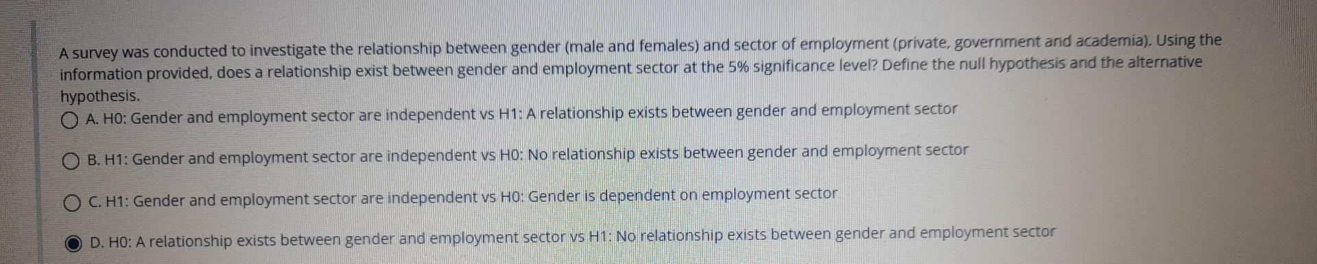 Solved A survey was conducted to investigate the | Chegg.com