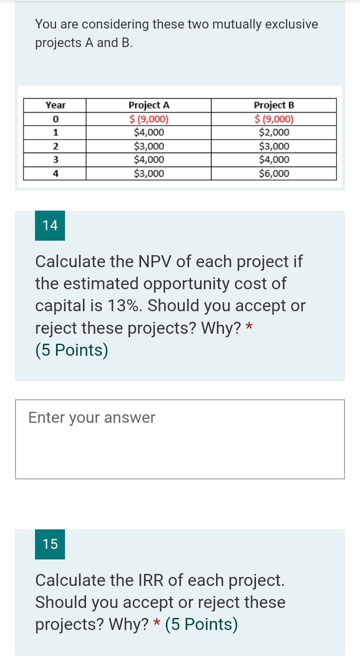 Solved You Are Considering These Two Mutually Exclusive | Chegg.com