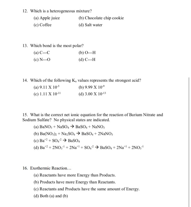Solved 12. Which is a heterogeneous mixture? (a) Apple juice