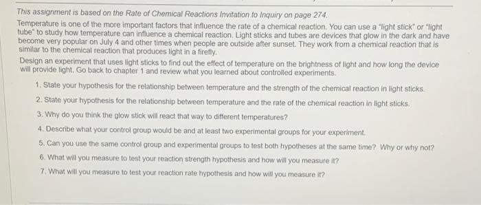 rate of chemical reactions assignment quizlet