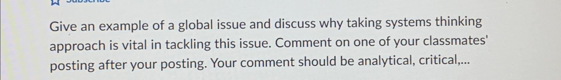 Solved Give an example of a global issue and discuss why | Chegg.com
