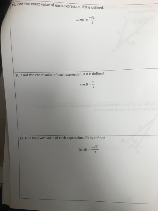Solved 15. Find the exact value of each expression, if it is | Chegg.com