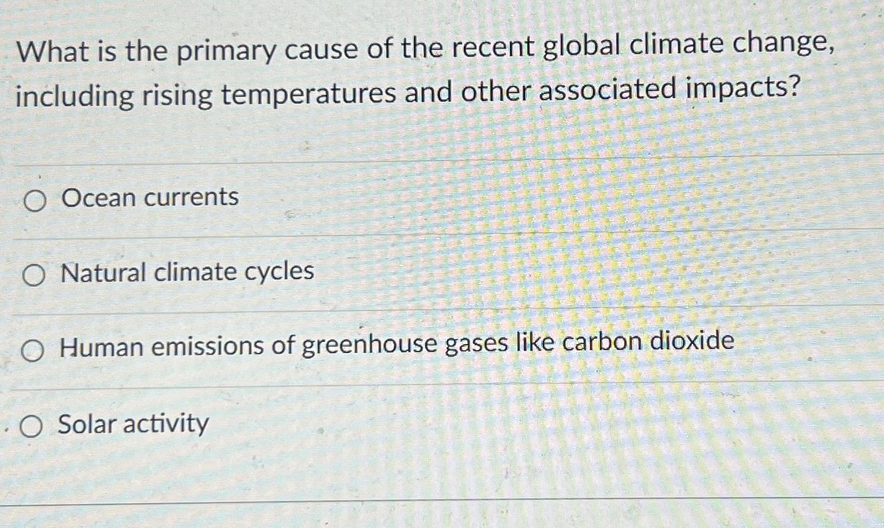 Solved What is the primary cause of the recent global | Chegg.com