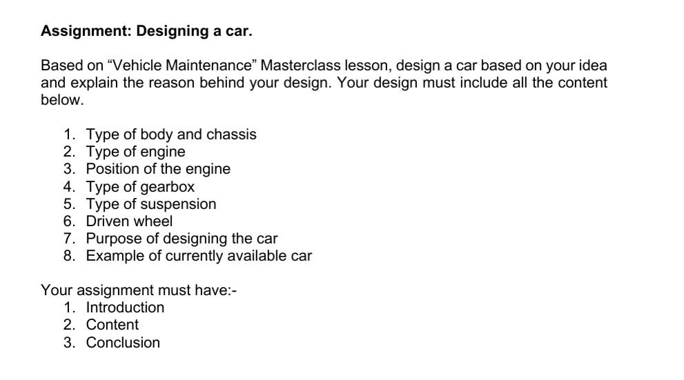 assignment topic vehicles