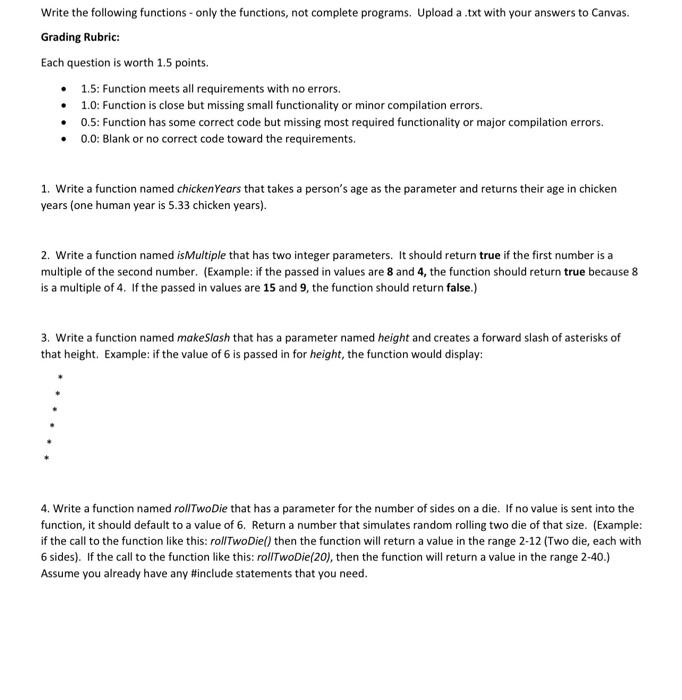 Solved Write the following functions - only the functions, | Chegg.com