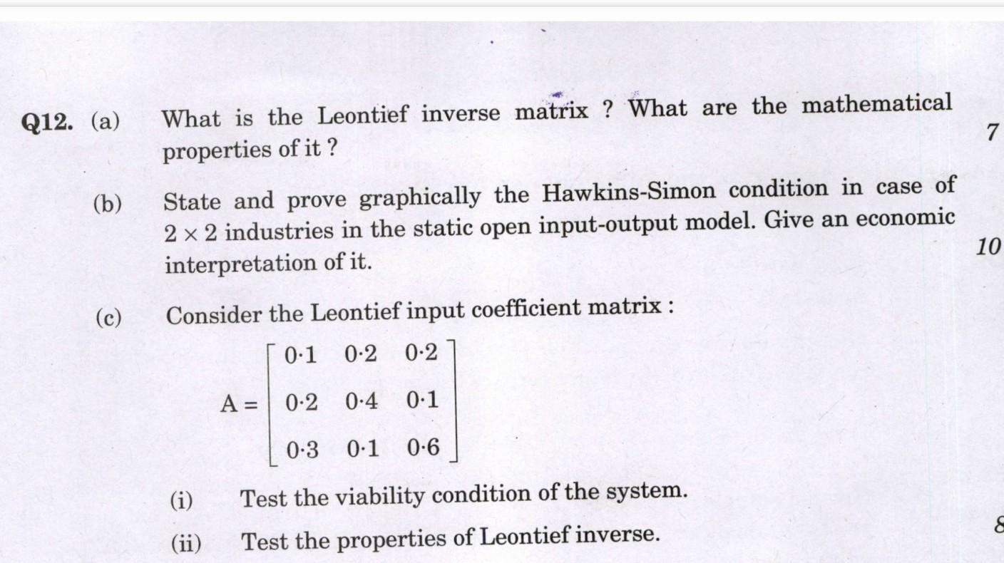 Solved 212. (a) What Is The Leontief Inverse Matrix ? What | Chegg.com