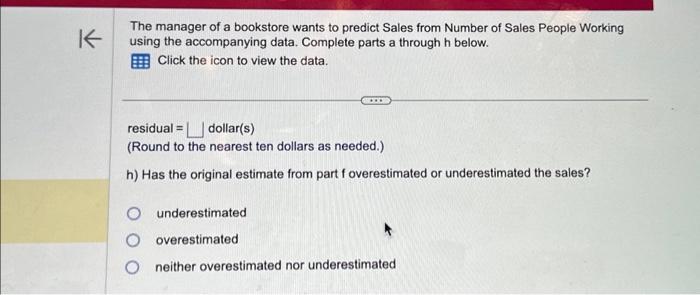 Solved K The manager of a bookstore wants to predict Sales | Chegg.com