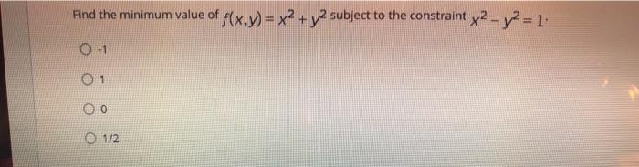 Solved Find The Minimum Value Of F X Y X2 Y2 Subject To