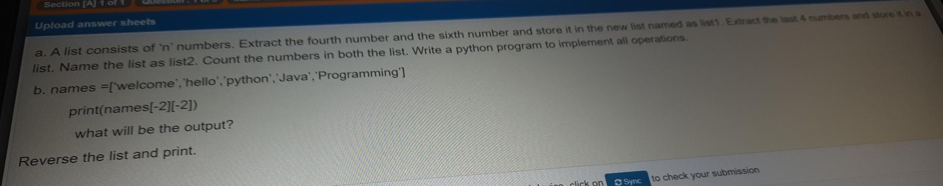 Solved Section [A] 1 of Upload answer sheets a. A list | Chegg.com