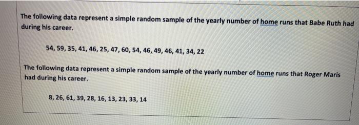 Solved The following data represent a simple random sample | Chegg.com