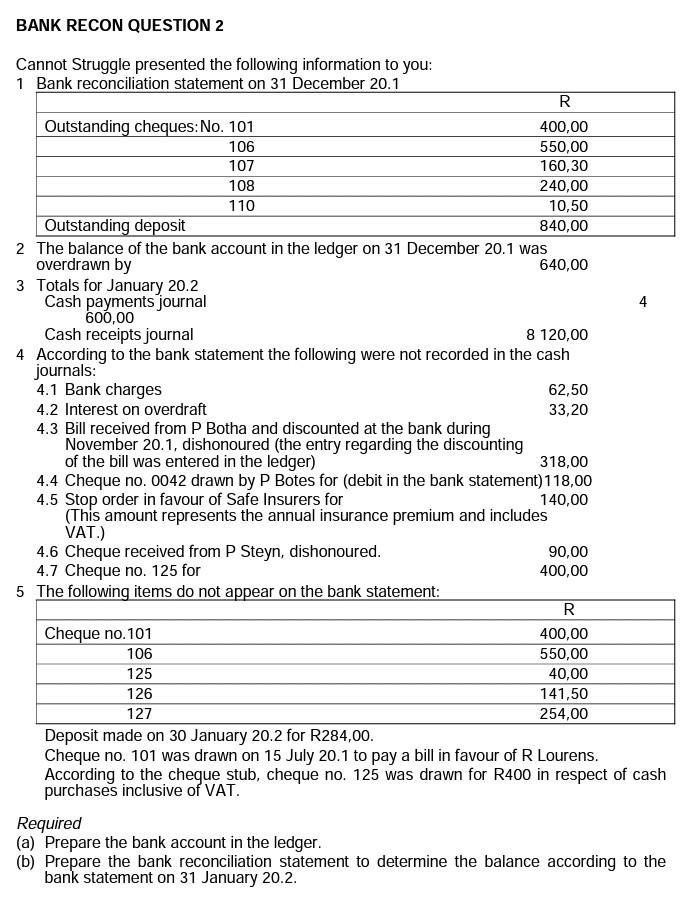 Solved BANK RECON QUESTION 2 Cannot Struggle presented the | Chegg.com