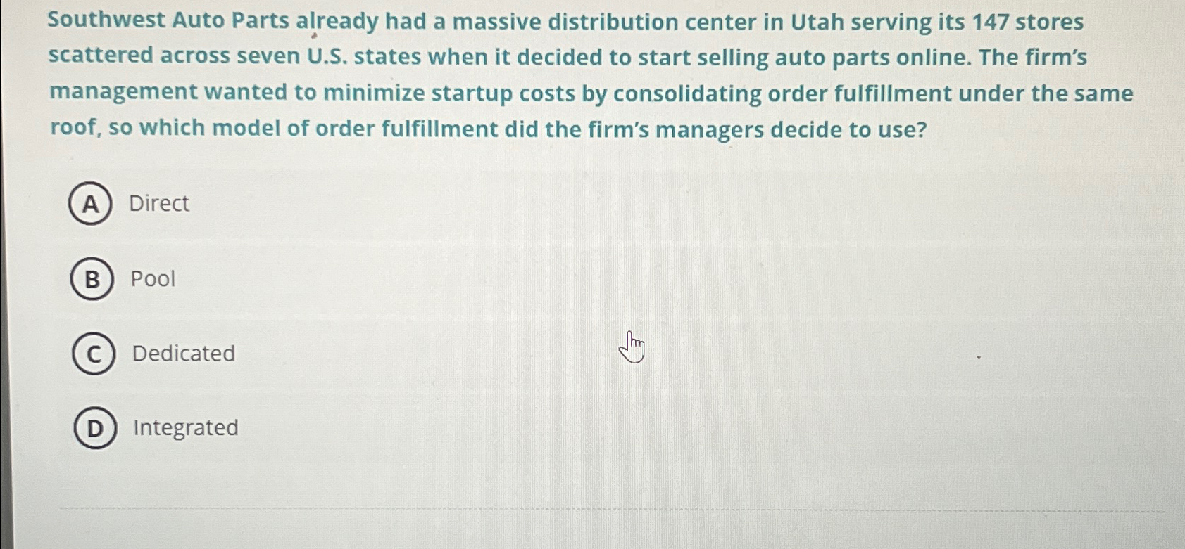 Solved Southwest Auto Parts already had a massive | Chegg.com