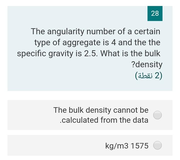 Solved 28 The angularity number of a certain type of | Chegg.com