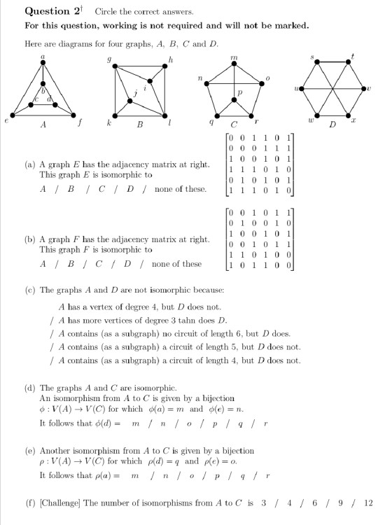 Solved Question 2 Circle The Correct Answers For This Qu Chegg Com