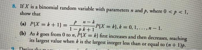 Solved 8. If X is a binomial random variable with parameters | Chegg.com