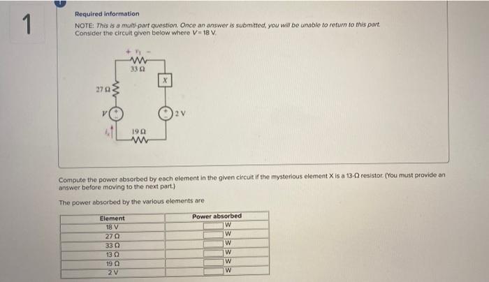 Solved 1 Required information NOTE This is a multi part Chegg