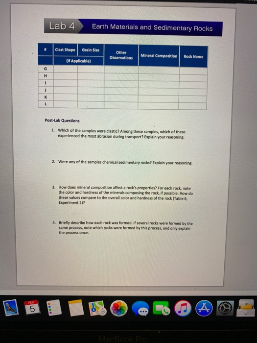 Lab 4 Earth Materials and Sedimentary Rocks | Chegg.com