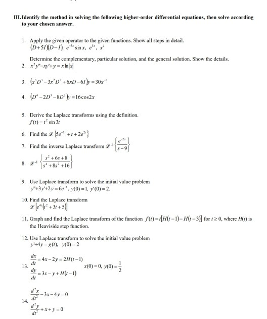 Solved III. Identify the method in solving the following | Chegg.com