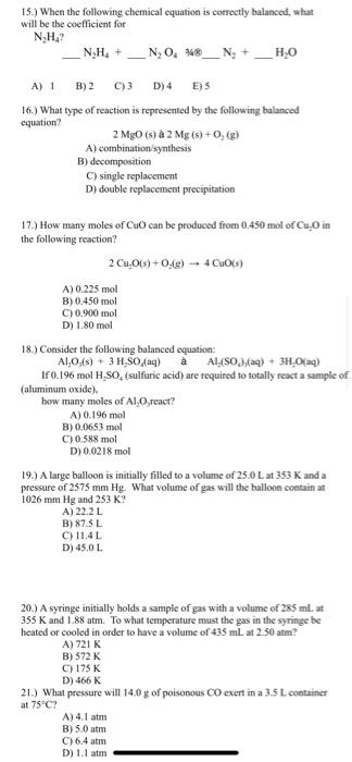 15 When The Following Chemical Equation Is Corre Chegg Com