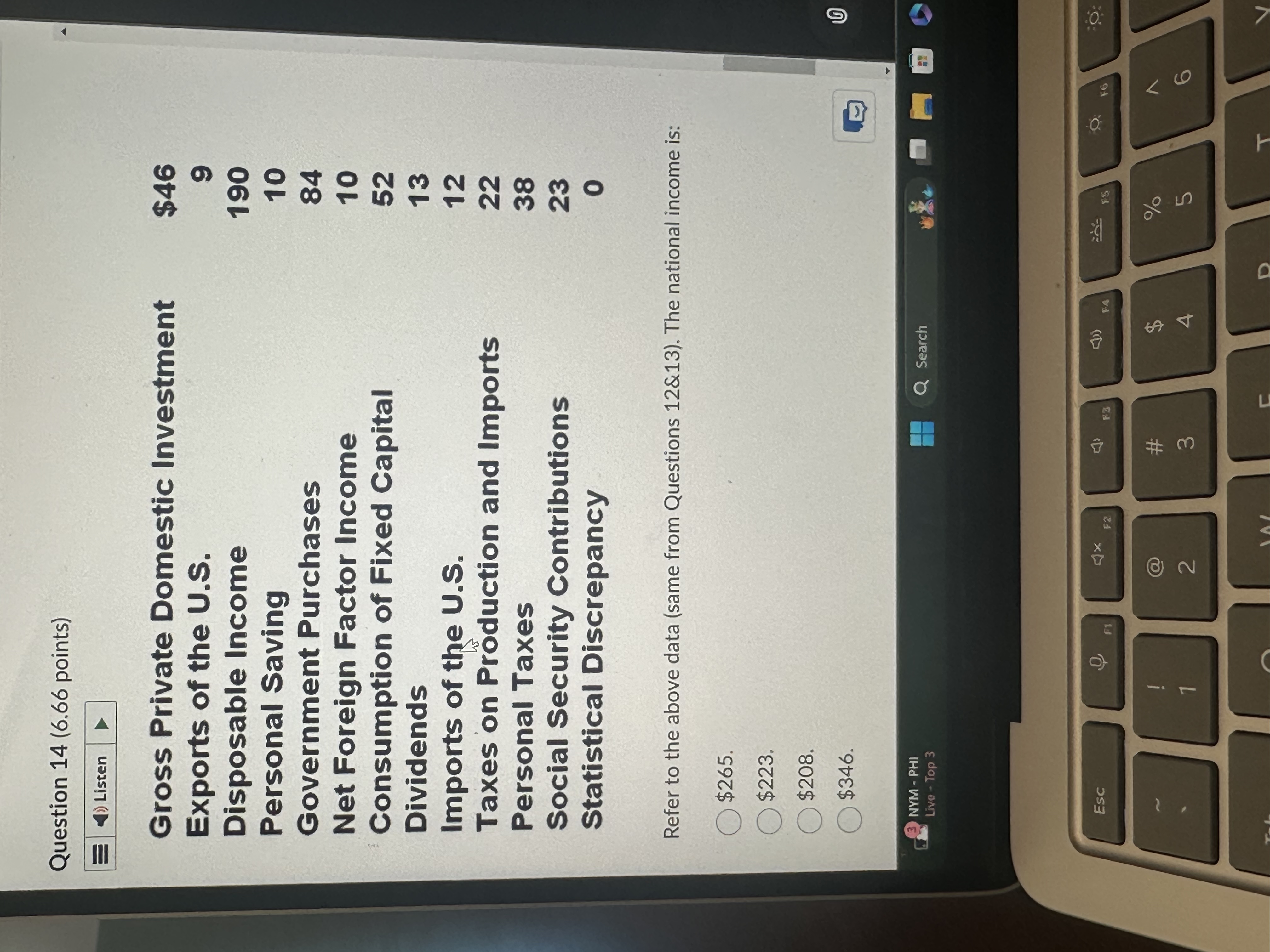 Solved Question 14 ( 6.66 ﻿points)Refer to the above data | Chegg.com