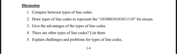 Solved Discussion 1. Compare between types of line codes. 2. | Chegg.com