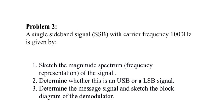 Solved Problem 2: A single sideband signal (SSB) with | Chegg.com