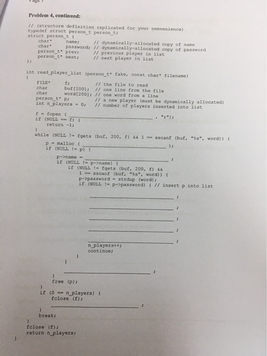 Tage Problem 4, continued: // (structure definition replicated for your convenience) typedef struct person t person ti struct