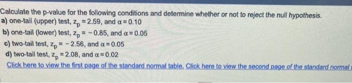 Solved Calculate The P-value For The Following Conditions | Chegg.com