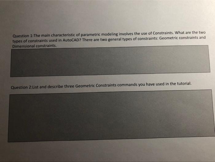 Solved Question 1:The main characteristic of parametric | Chegg.com