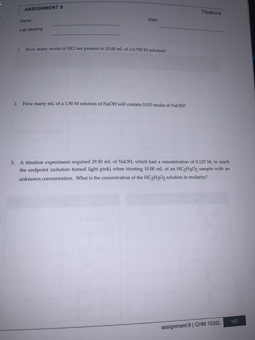 Solved ASSIGNMENT 9 Titrations Name Date Lab Meeting 1. How | Chegg.com