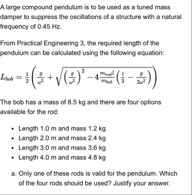Solved A large compound pendulum is to be used as a tuned | Chegg.com